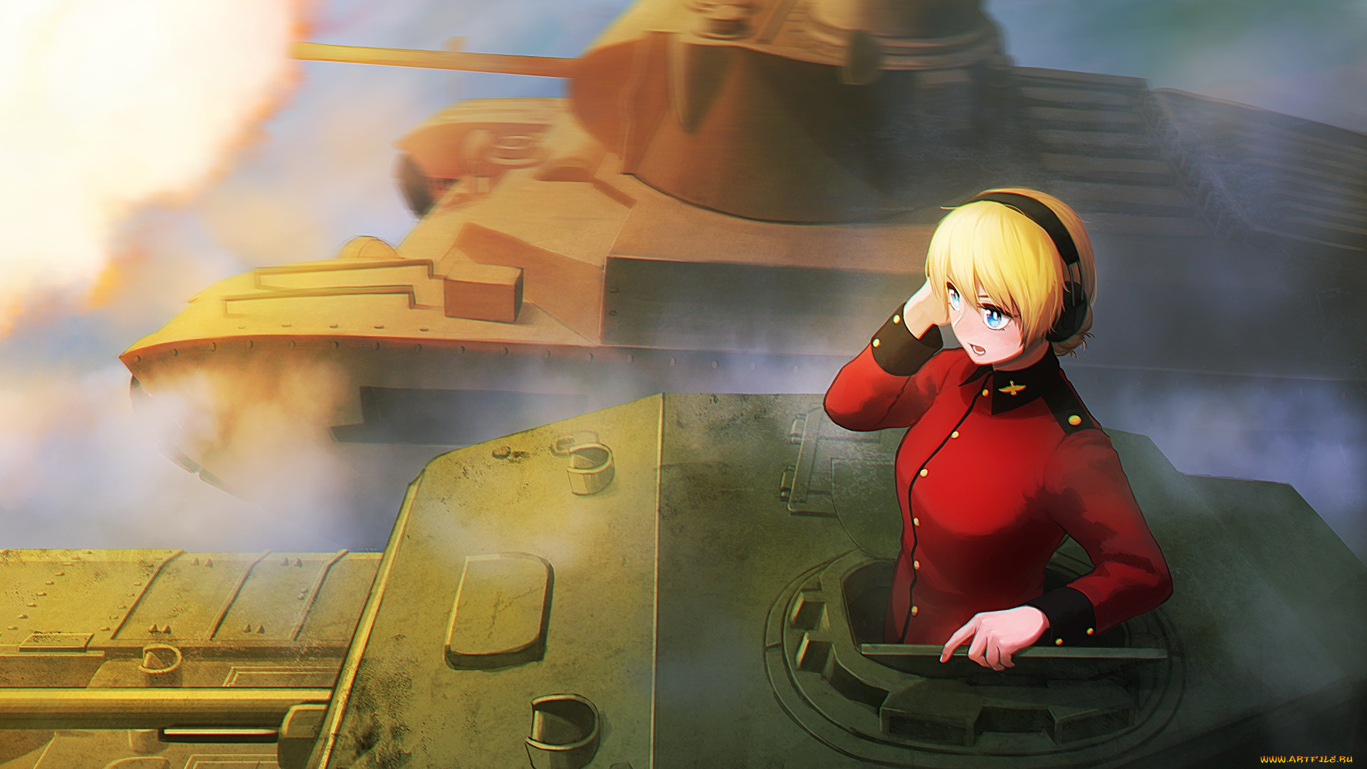 Обои Аниме Girls und Panzer, обои для рабочего стола, фотографии аниме,  girls und panzer, фон, взгляд, девушка Обои для рабочего стола, скачать  обои картинки заставки на рабочий стол.